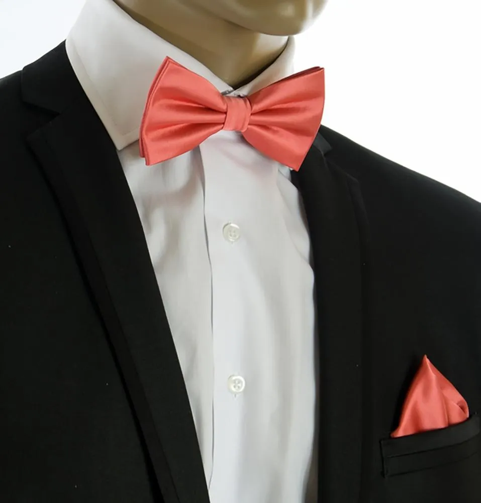 Wedding Bow Tie and Pocket Square Set in Coral