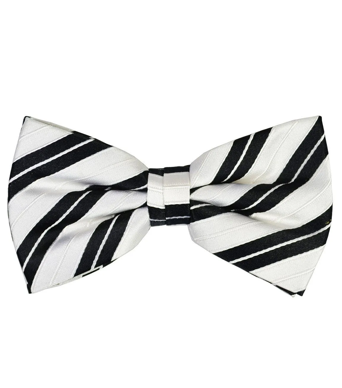 White and Black Striped Silk Bow Tie