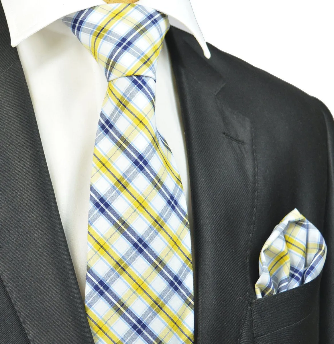 Yellow, Blue and White Checkered Cotton Necktie