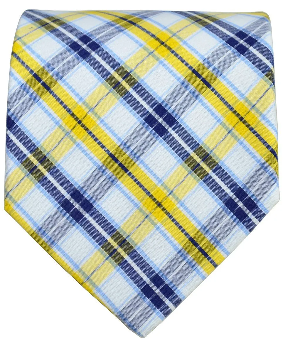 Yellow, Blue and White Checkered Cotton Necktie